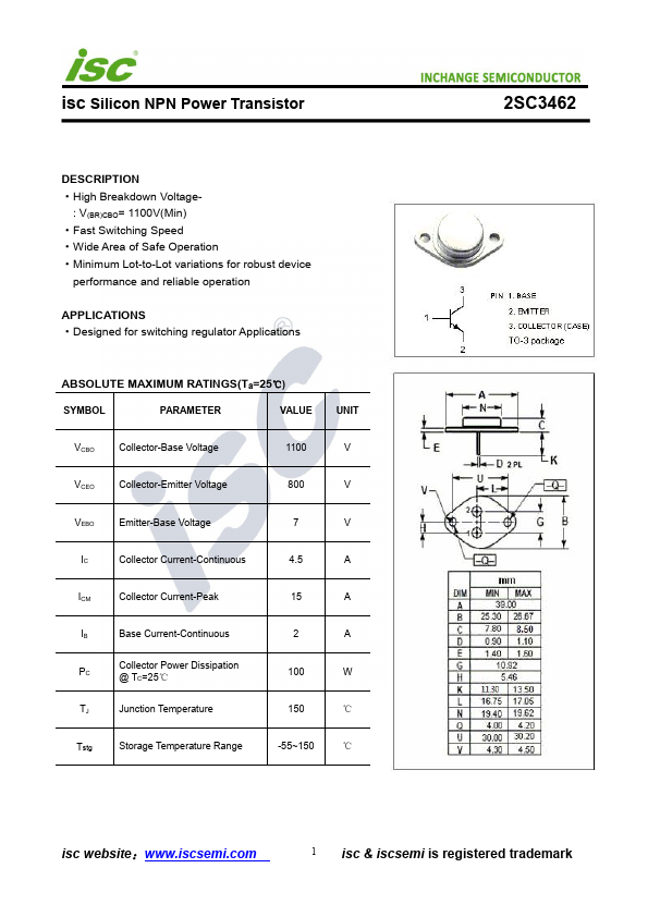 2SC3462 Inchange Semiconductor