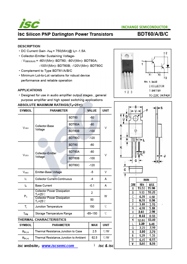 BDT60 Inchange Semiconductor