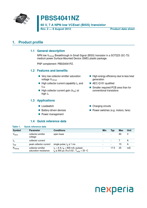 <?=PBSS4041NZ?> डेटा पत्रक पीडीएफ