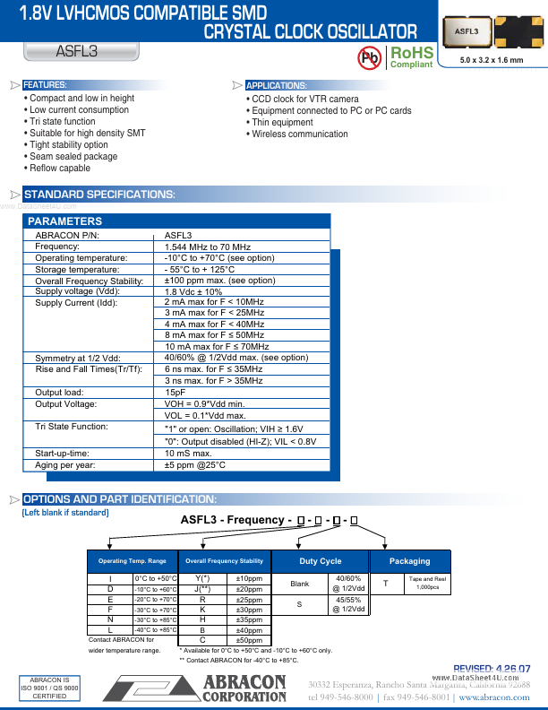 ASFL3 Abracon Corporation