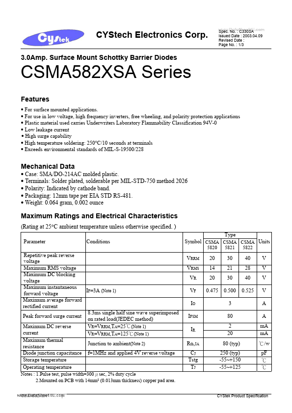 CSMA582XSA Cystech Electonics