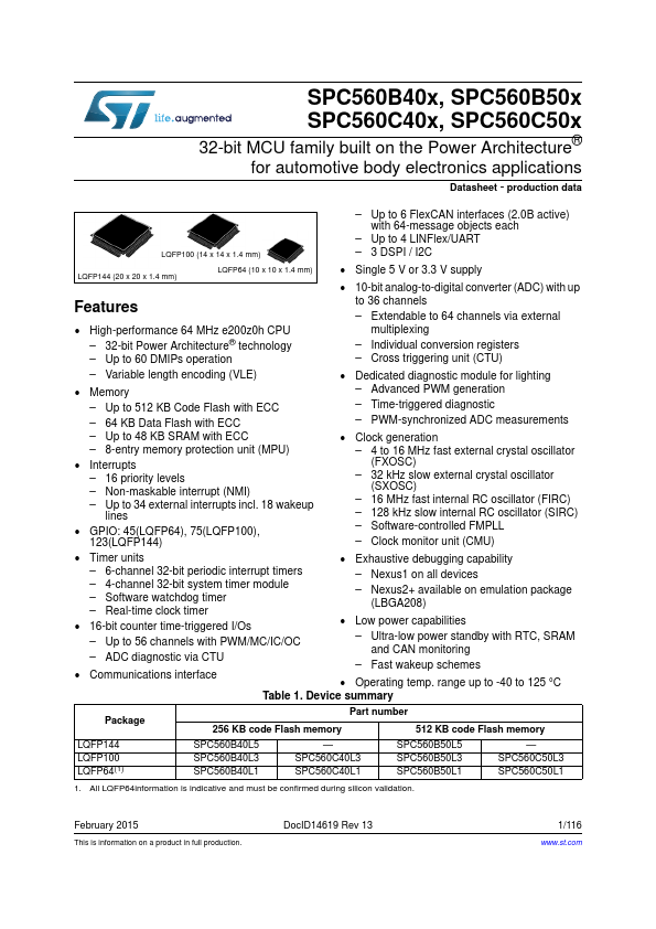 <?=SPC560C50L3?> डेटा पत्रक पीडीएफ