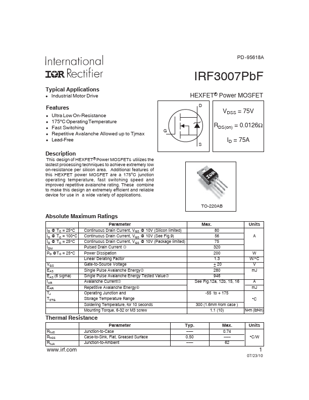 IRF3007PbF International Rectifier