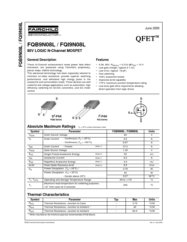 FQI9N08L Fairchild Semiconductor