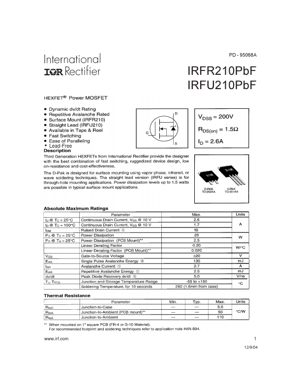 IRFU210PBF International Rectifier