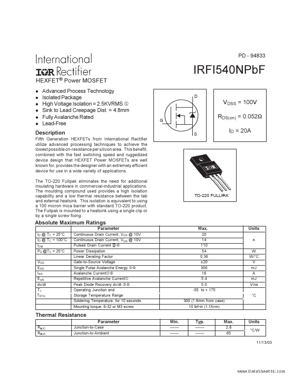 IRFI540NPBF International Rectifier
