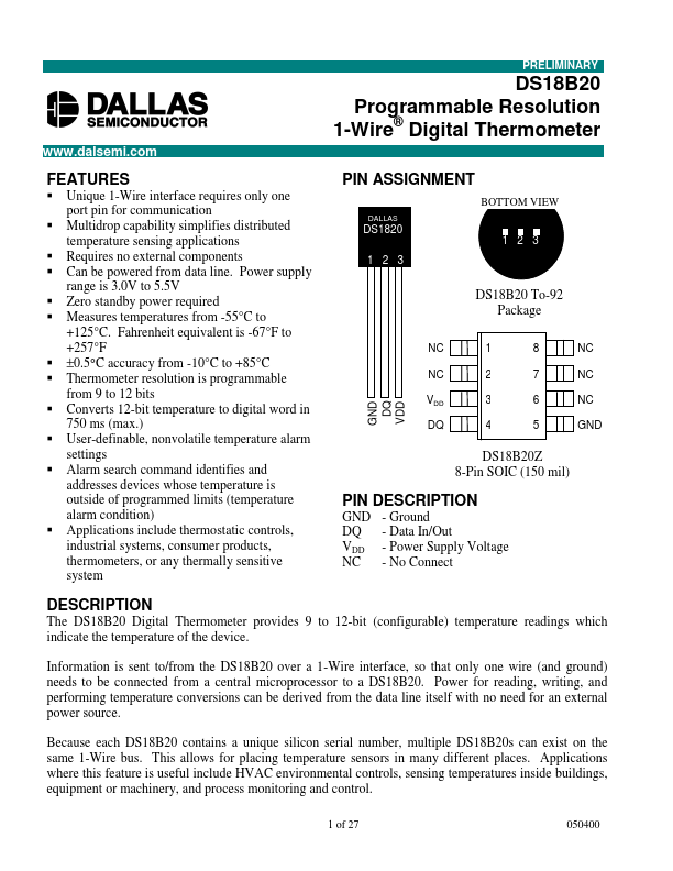 DS18B20 Dallas Semiconductor