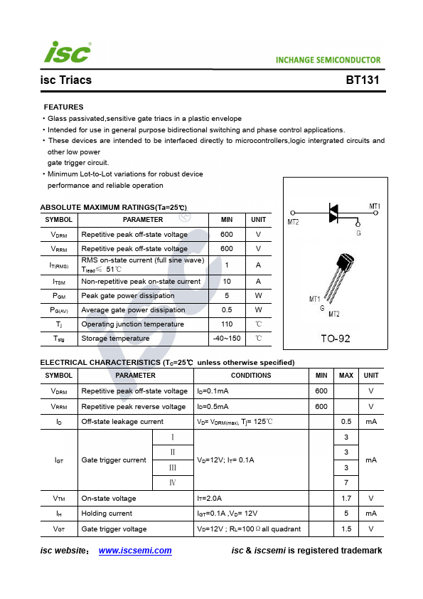 BT131 Inchange Semiconductor