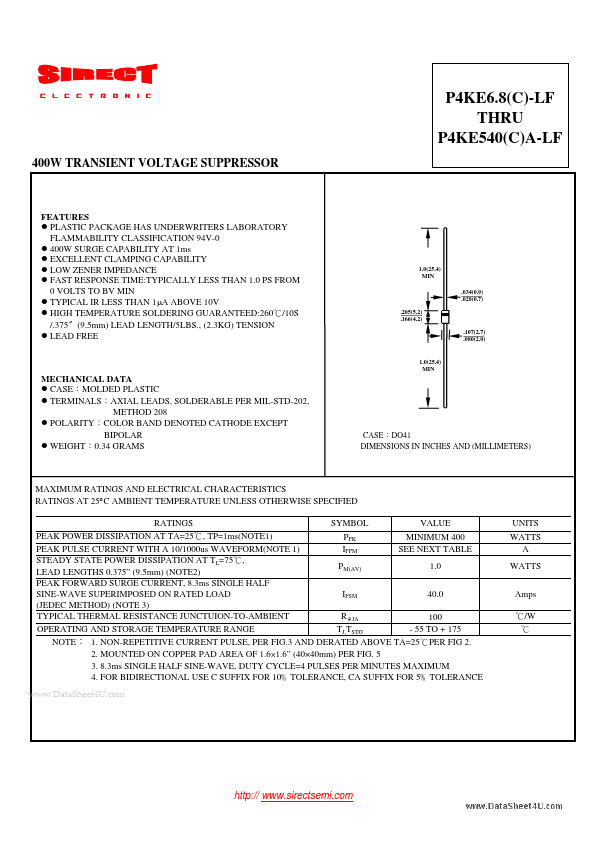 <?=P4KE150A-LF?> डेटा पत्रक पीडीएफ