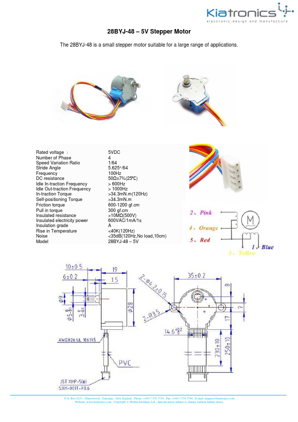 28BYJ-48 Datasheet, Stepper Motor.