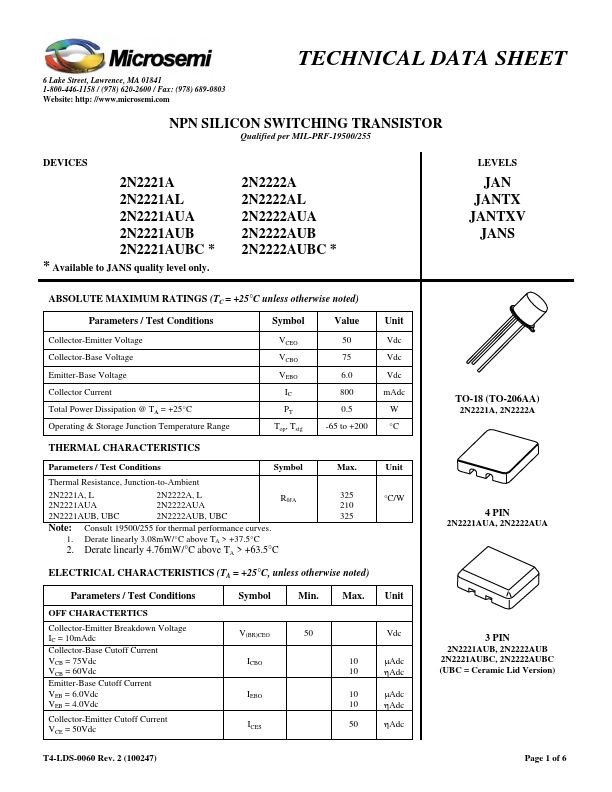 2N2221A Microsemi