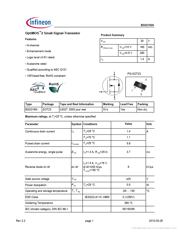 <?=BSS316N?> डेटा पत्रक पीडीएफ