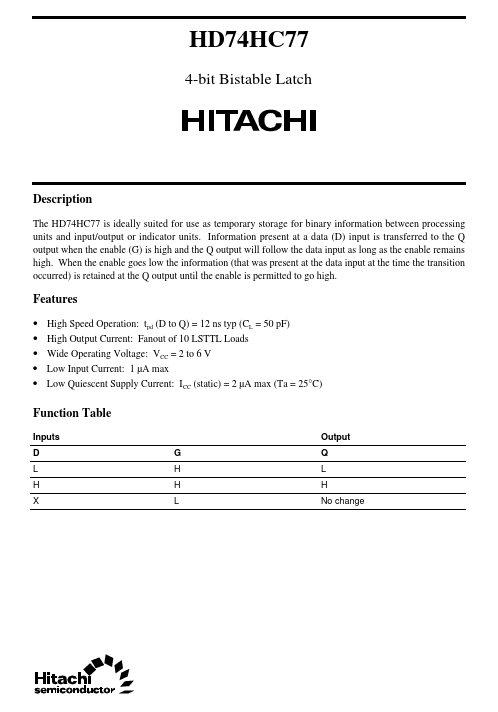 HD74HC77 Hitachi Semiconductor