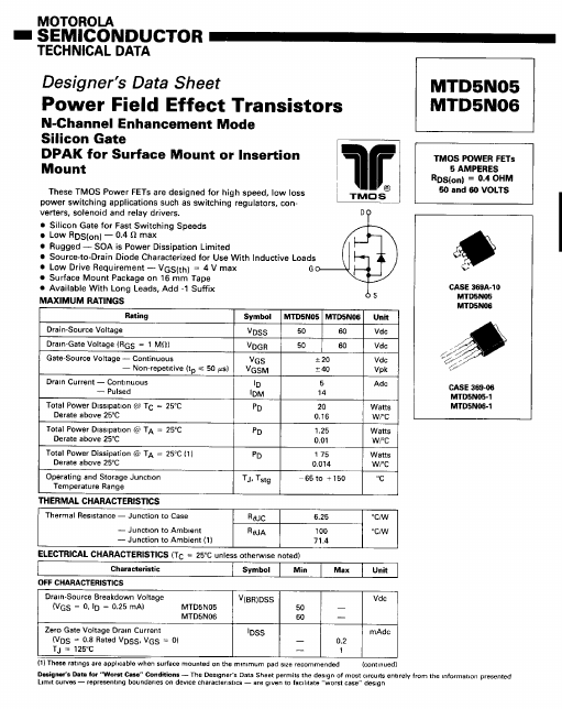 <?=MTD5N05?> डेटा पत्रक पीडीएफ