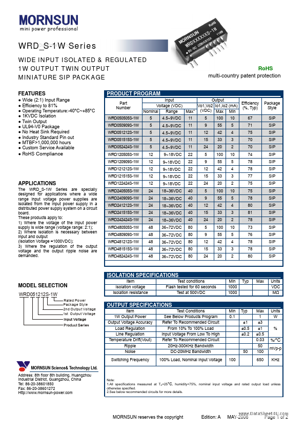 <?=WRD05xxxxS-1W?> डेटा पत्रक पीडीएफ