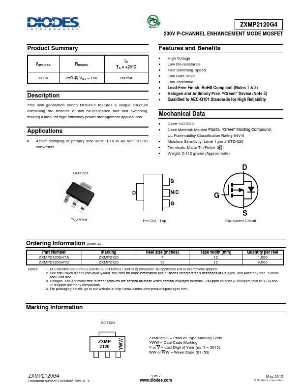 ZXMP2120G4 Diodes