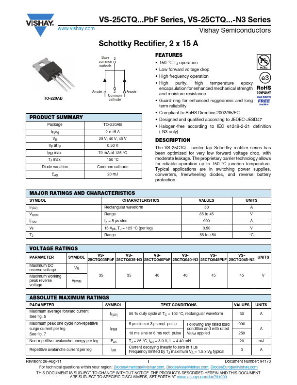 <?=VS-25CTQ040-N3?> डेटा पत्रक पीडीएफ