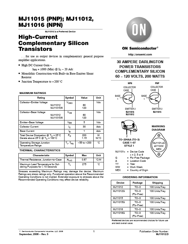 MJ11012 ON Semiconductor