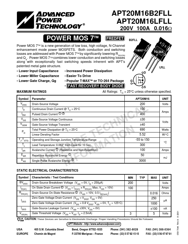 <?=APT20M16LFLL?> डेटा पत्रक पीडीएफ