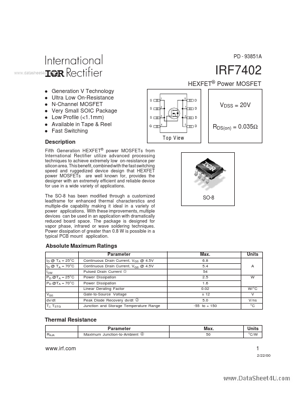 <?=IRF7402?> डेटा पत्रक पीडीएफ