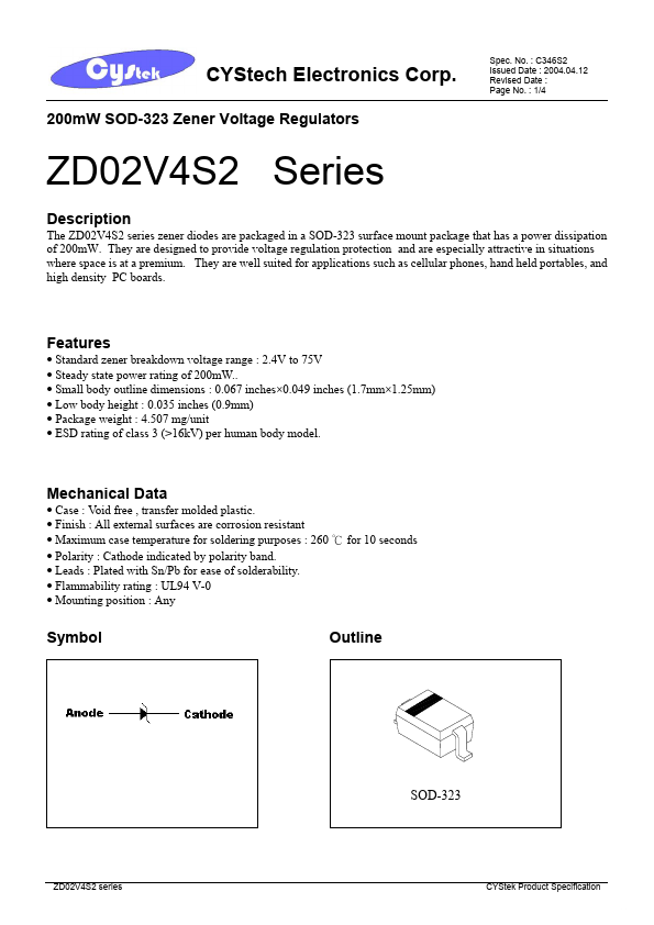 ZD75V0 Cystech Electonics