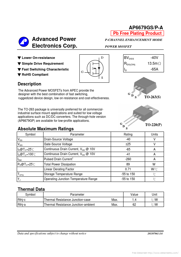 AP6679GS-A Advanced Power Electronics