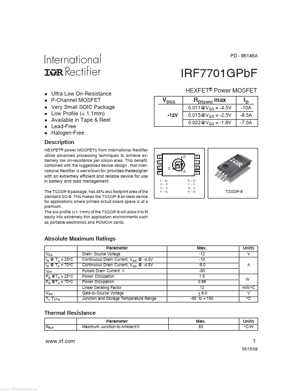 <?=IRF7701GPBF?> डेटा पत्रक पीडीएफ