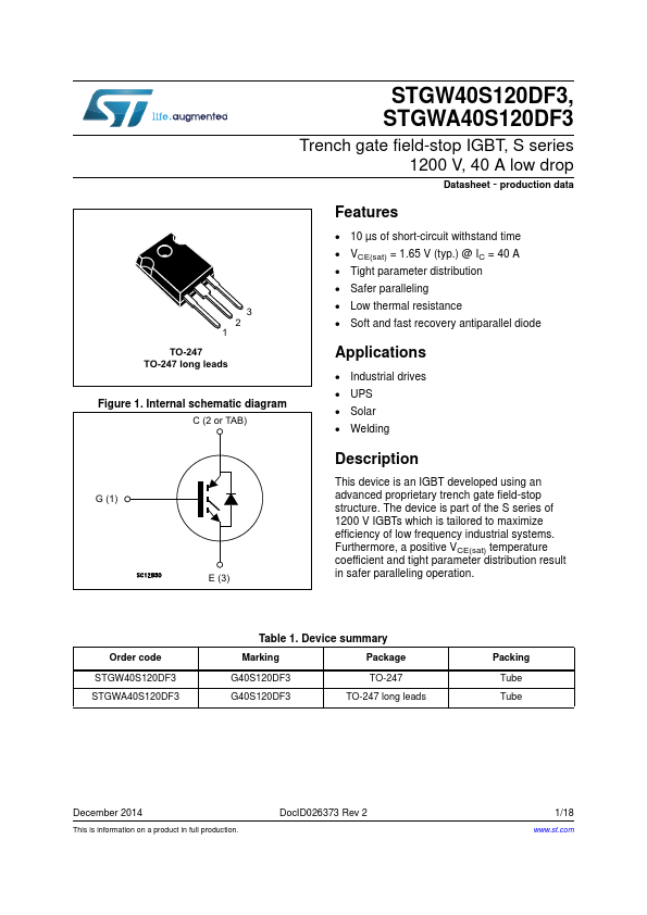 STGW40S120DF3