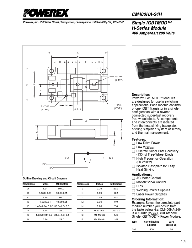 CM400HA-24H Powerex Power Semiconductors