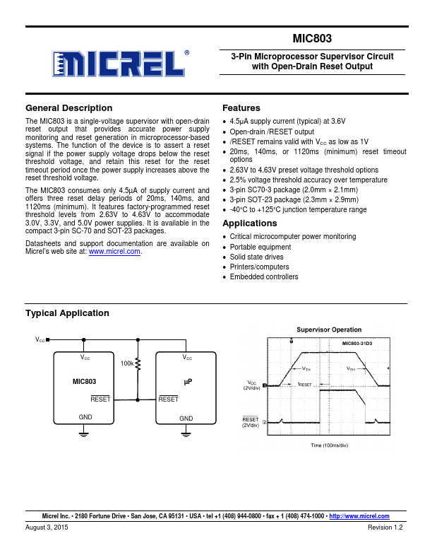 MIC803 Micrel Semiconductor