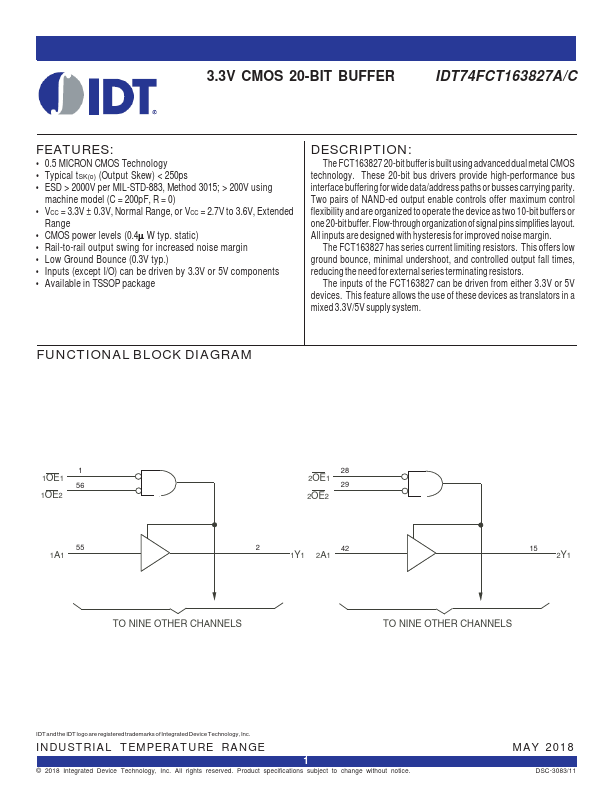 IDT74FCT163827A Integrated Device Technology