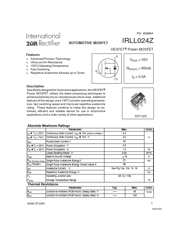 IRLL024Z International Rectifier