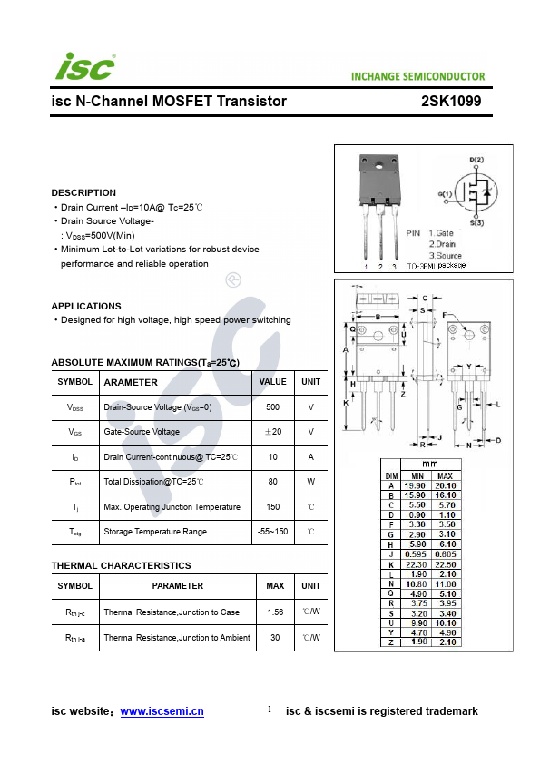 2SK1099 Inchange Semiconductor