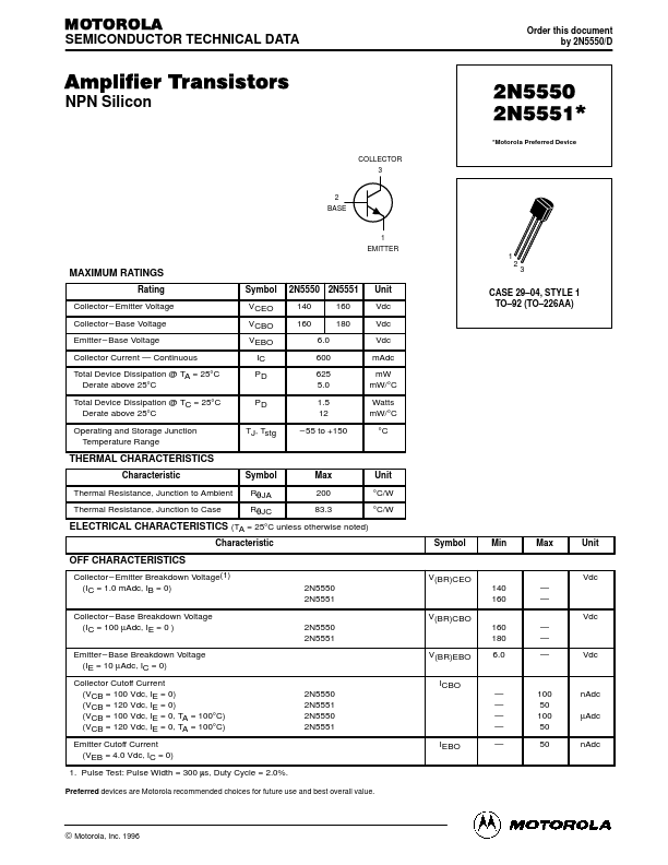 2N5550 PDF | Motorola
