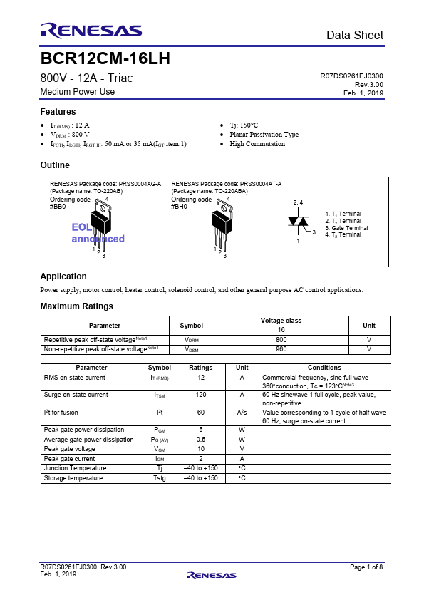 <?=BCR12CM-16LH?> डेटा पत्रक पीडीएफ