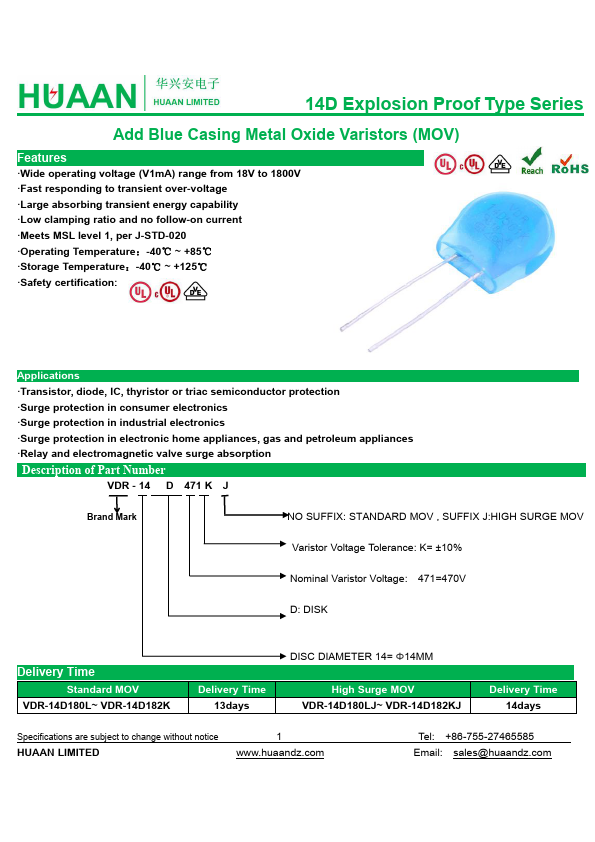 <?=VDR-14D820K?> डेटा पत्रक पीडीएफ