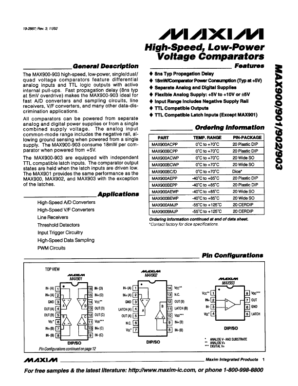 <?=MAX901?> डेटा पत्रक पीडीएफ
