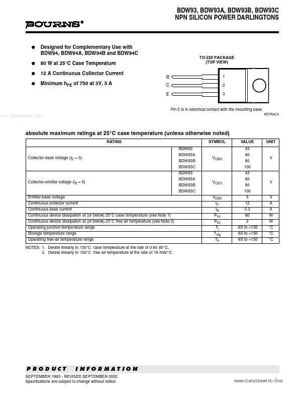 BDW93A Bourns Electronic Solutions