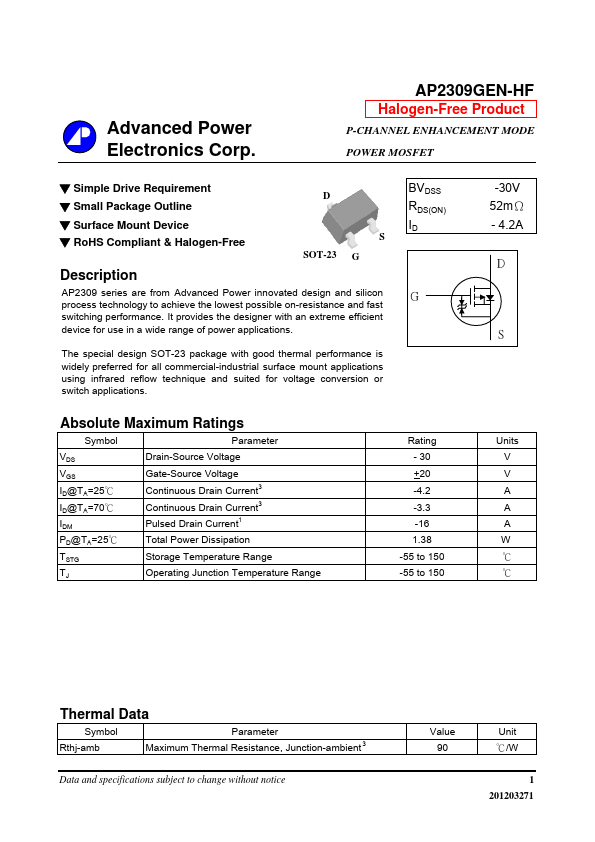 AP2309GEN-HF Advanced Power Electronics