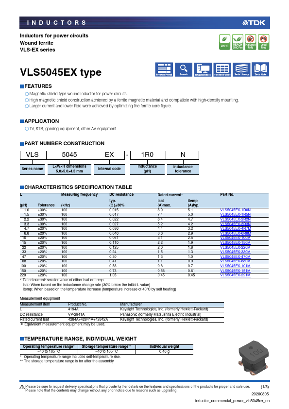<?=VLS5045EX-1R0N?> डेटा पत्रक पीडीएफ