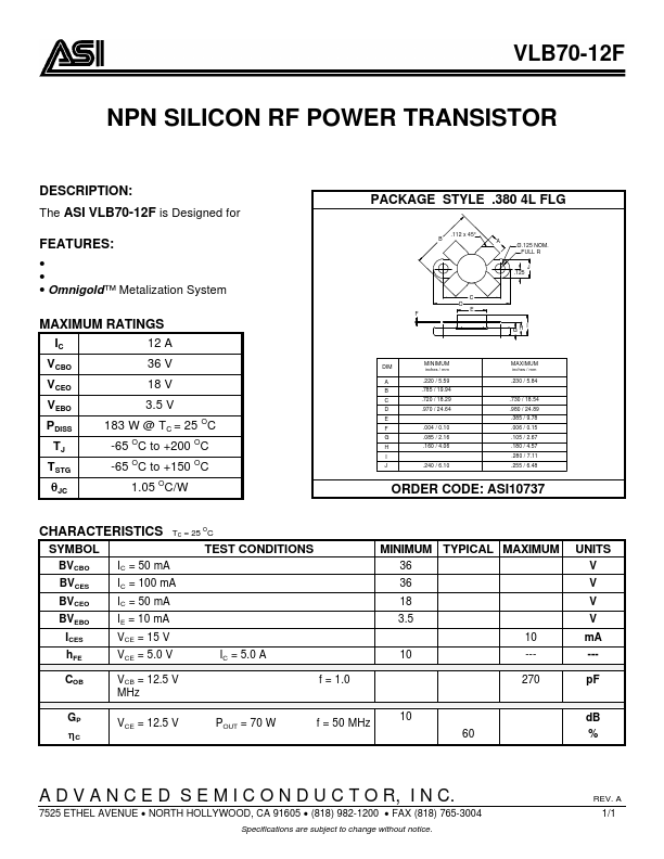 VLB70-12F Advanced Semiconductor