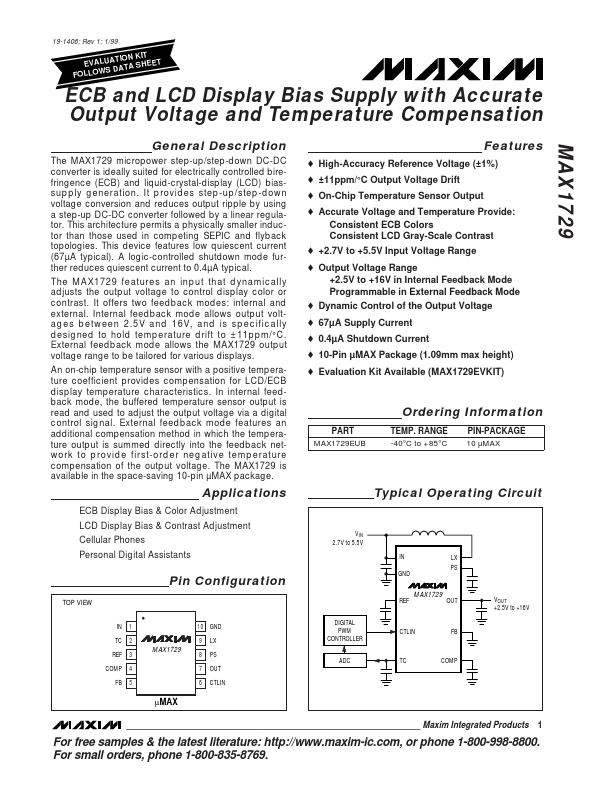 <?=MAX1729?> डेटा पत्रक पीडीएफ