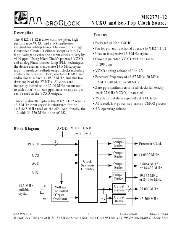 MK2771-12 Integrated Circuit Systems