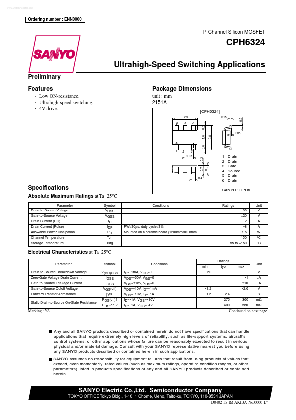 CPH6324 Sanyo Semicon Device