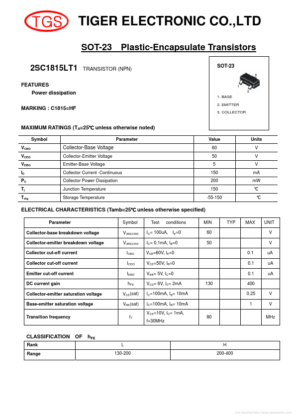 <?=2SC1815LT1?> डेटा पत्रक पीडीएफ