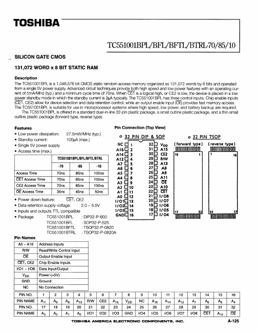 <?=TC551001BPL-85?> डेटा पत्रक पीडीएफ