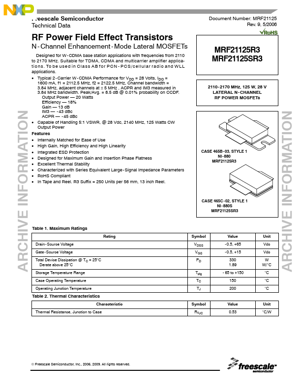 MRF21125SR3 Freescale Semiconductor