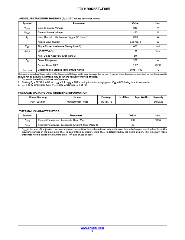 FCH190N65F-F085