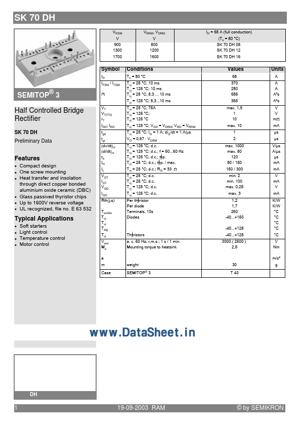 <?=SK70DH16?> डेटा पत्रक पीडीएफ