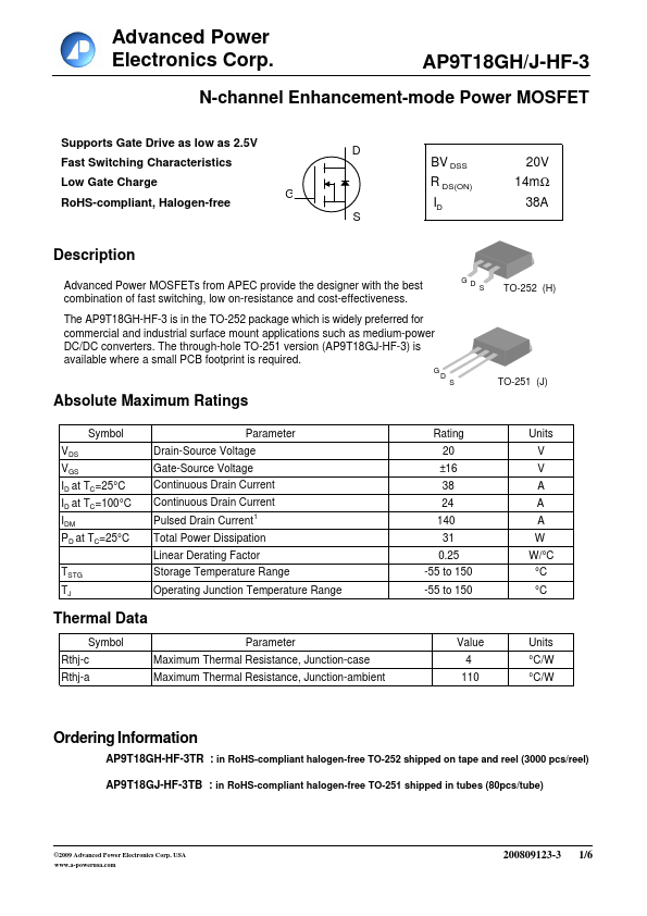 AP9T18GJ-HF-3 Advanced Power Electronics